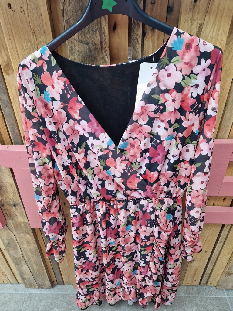 Robe "Charlie" PT fond noir-corail