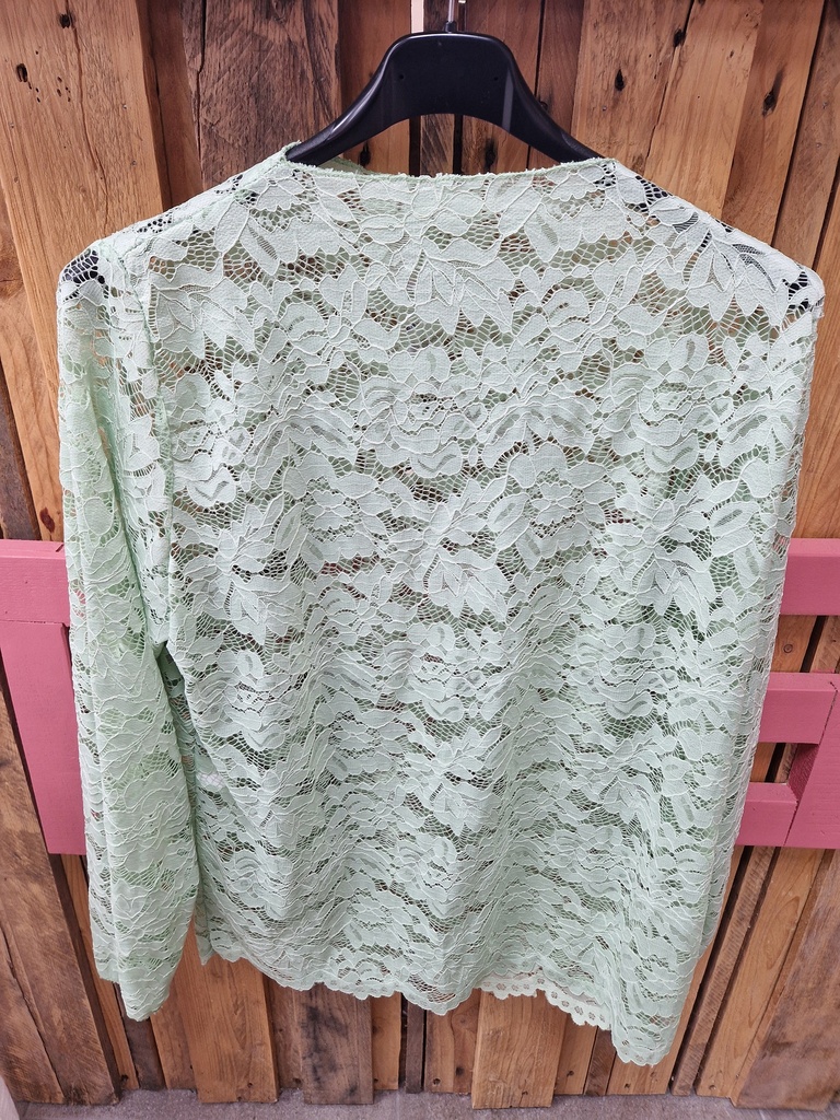 Top dentelle GT vert eau longues manches