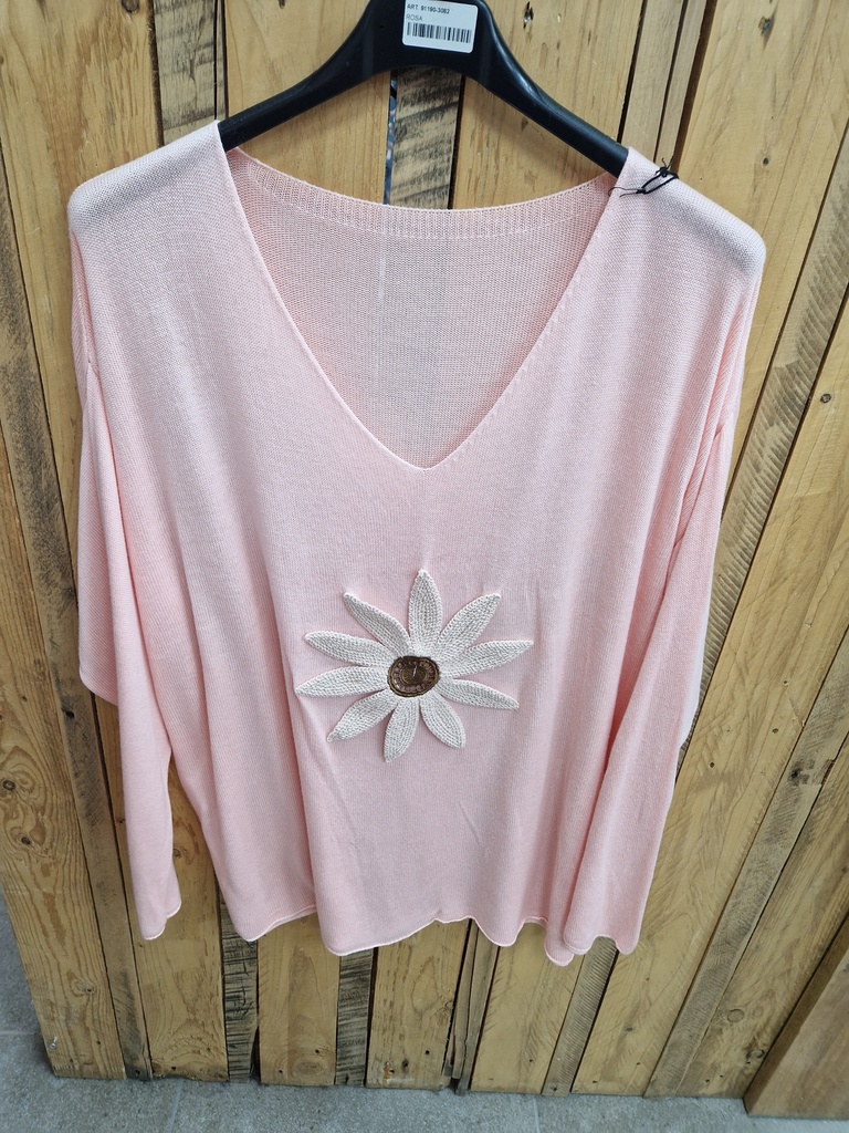 Pull fin "Marguerite" Rose pâle