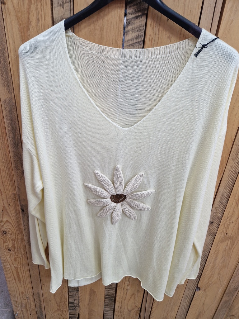 Pull fin "Marguerite" Jaune pastel