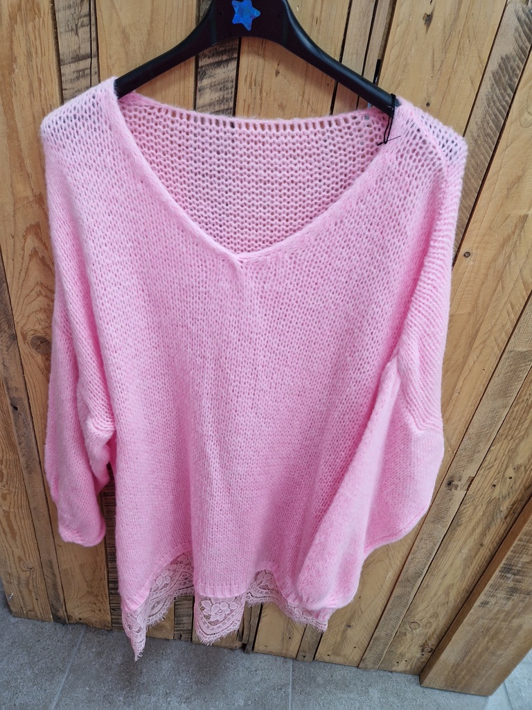 Pull dentelle "Myosotis" Rose pâle