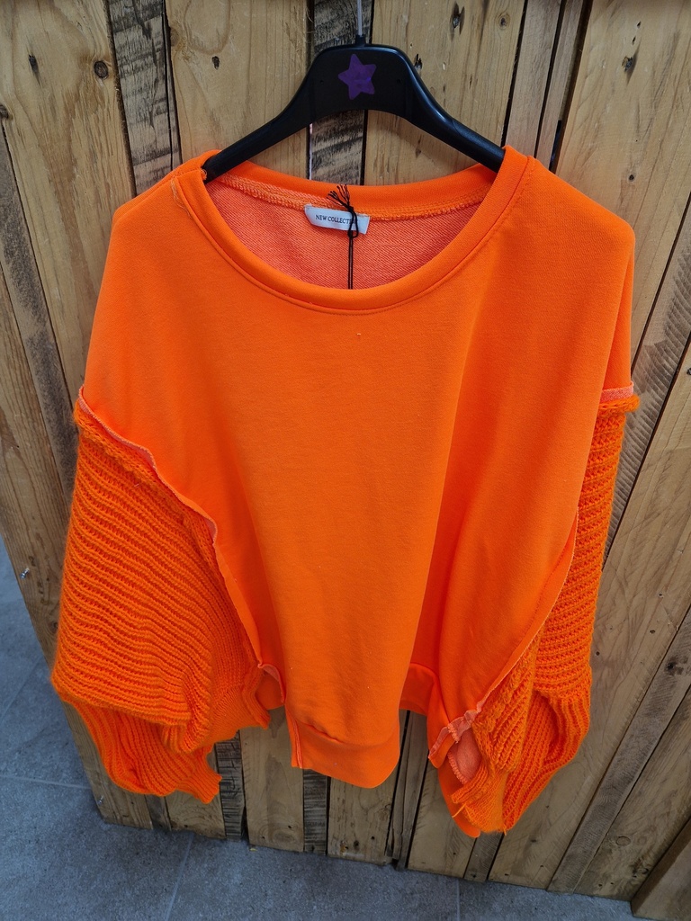Pull bi-matière "Camelia" Orange fluo