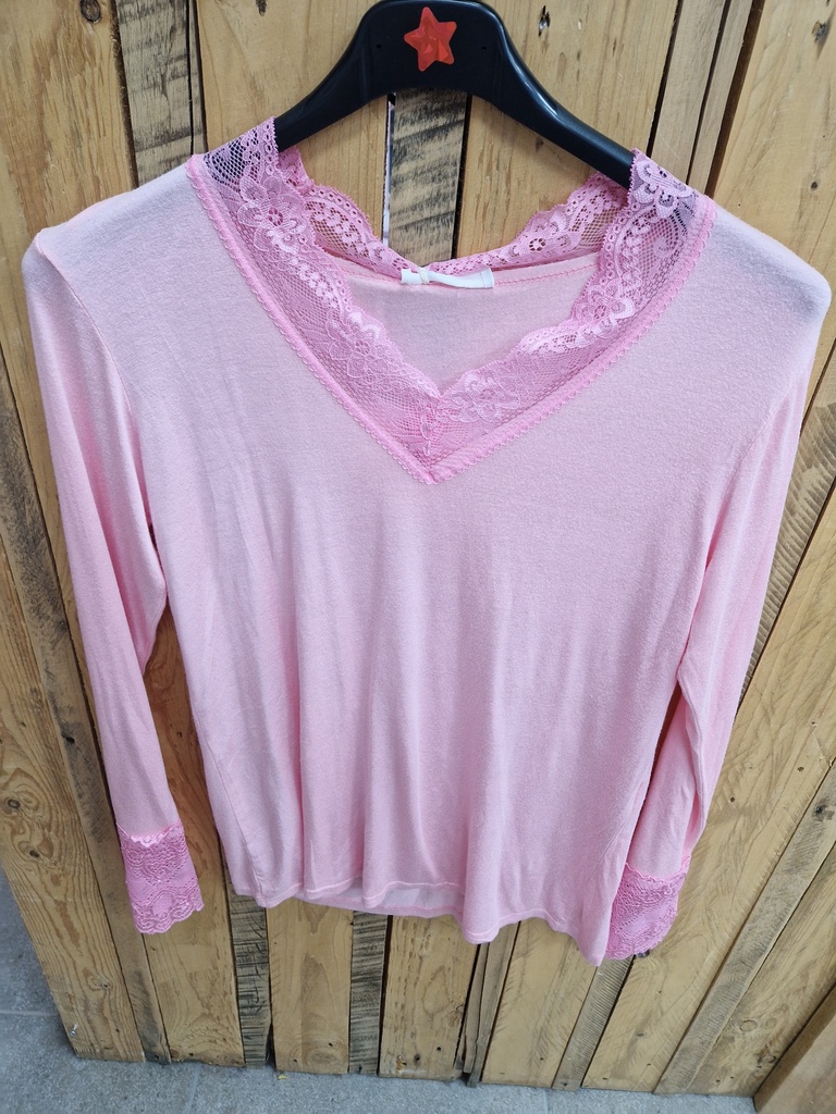 Top dentelle "Cassis" Rose pâle