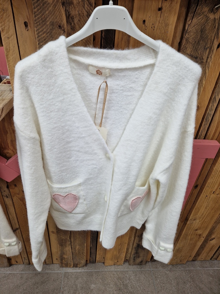 Gilet cœur-dentelle Miou blanc