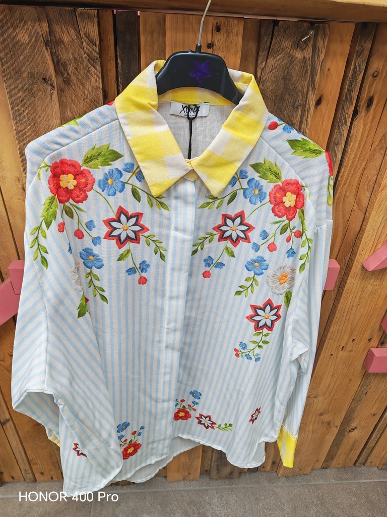 Chemisier Flora jaune-bleu