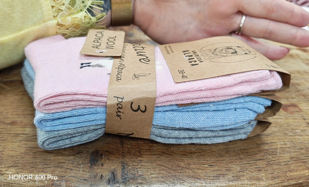 Pack 3 paires Motif Alpaga 36/41 - Rose/Bleu/Gris