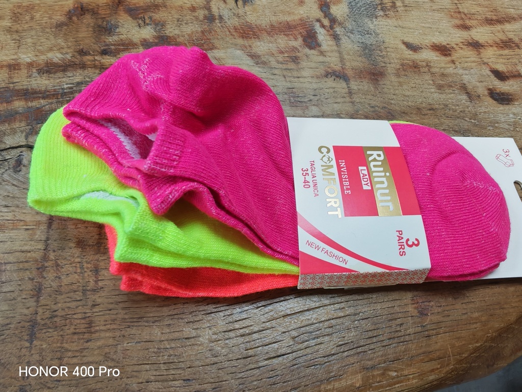 Pack 3 paires socquettes fluo 35/40 - Magenta/Jaune/Corail