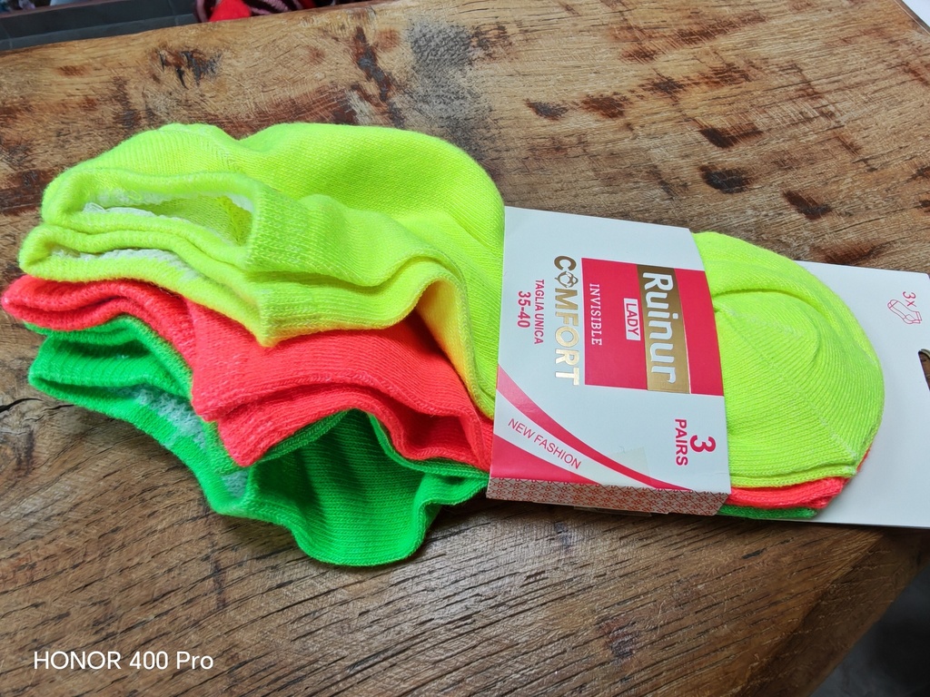 Pack 3 paires socquettes fluo 35/40 - Jaune/Corail/Vert