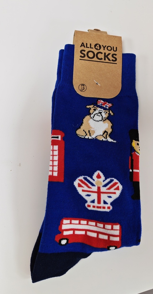 Chaussettes funny London bleu roi/rouge