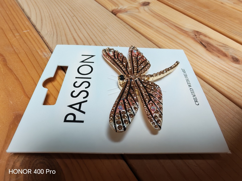 Broche aimantée libellule strass dorée