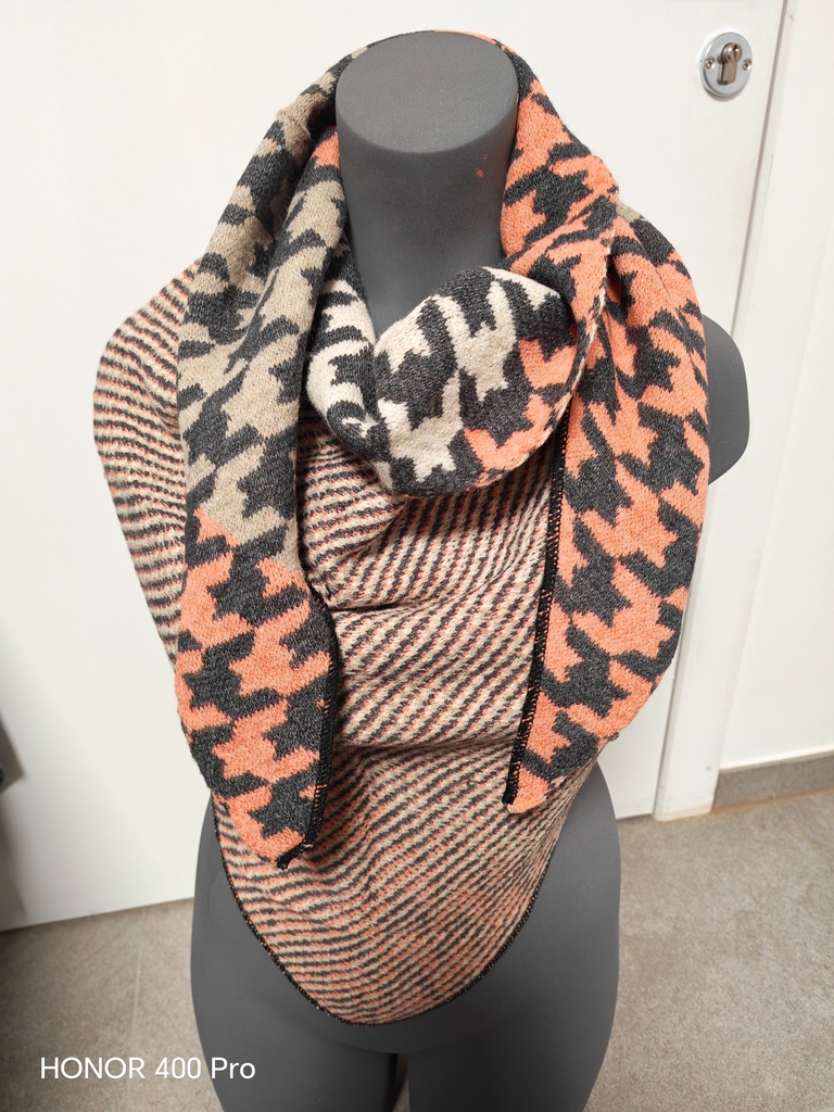 Echarpe corail-beige réversible