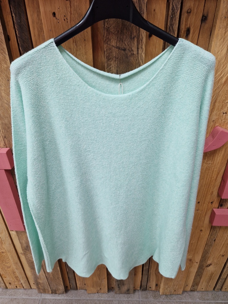 Pull "Indila" col rond Vert eau