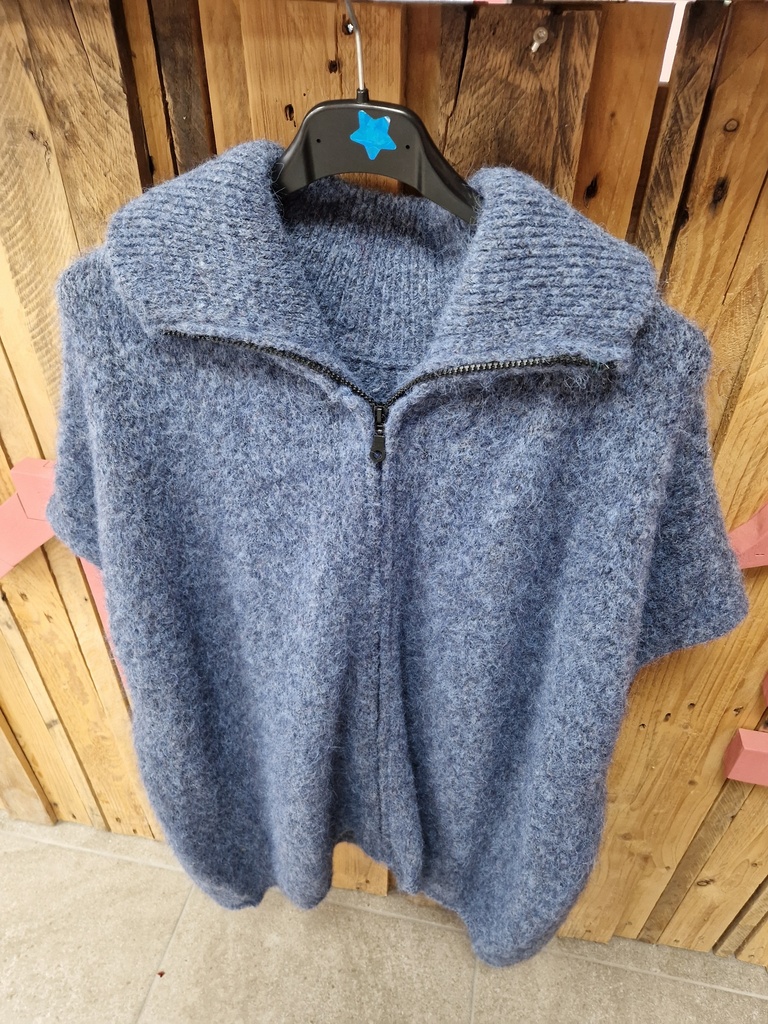 Gilet Zipa bleu jeans sans manches+capuche