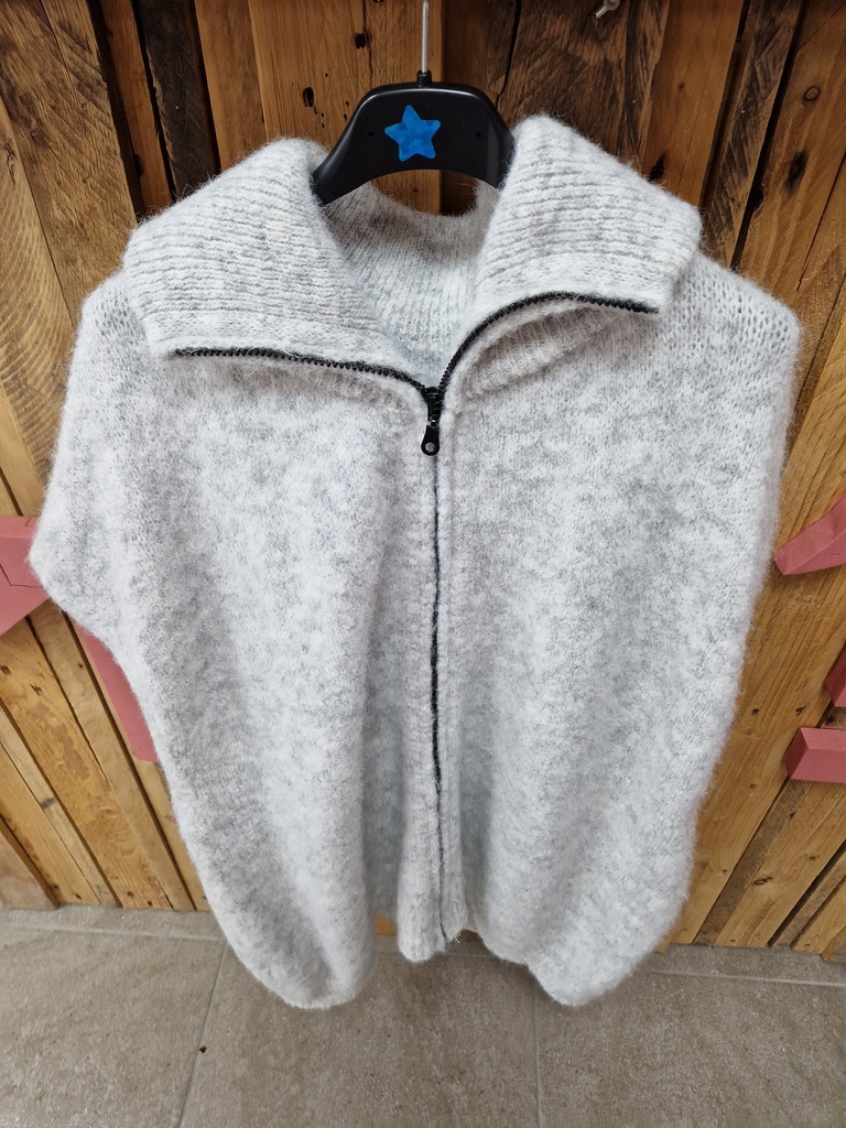 Gilet Zipa gris sans manches+capuche