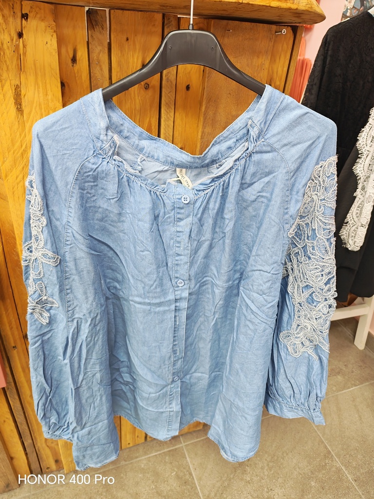 Chemise "Lucas" Jeans-Broderie Bleu Clair