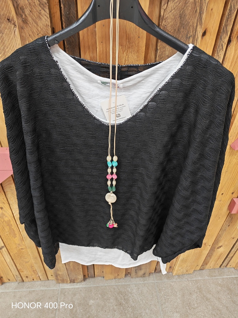 Pull bi-couleur + collier "Emie" Noir