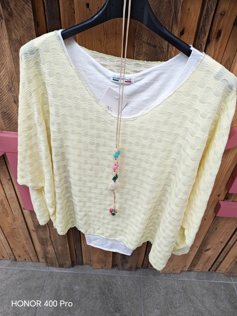 Pull bi-couleur + collier "Emie" Jaune