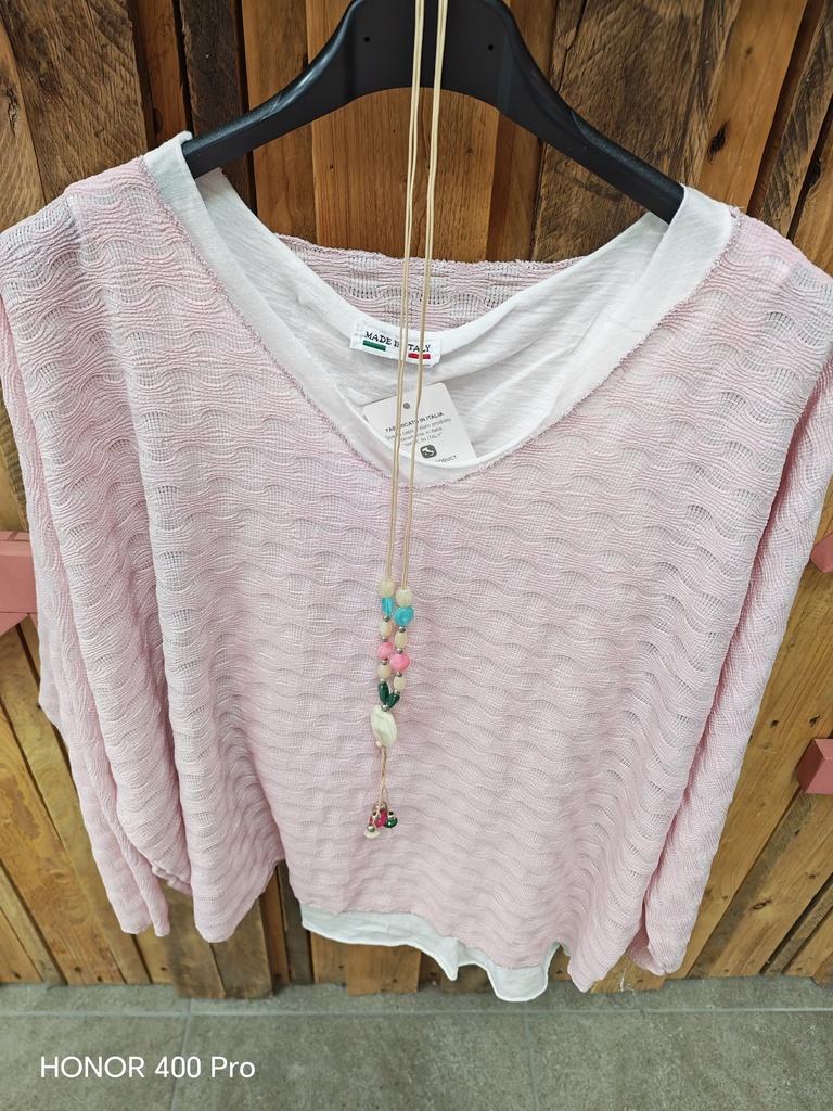 Pull bi-couleur + collier "Emie" Rose