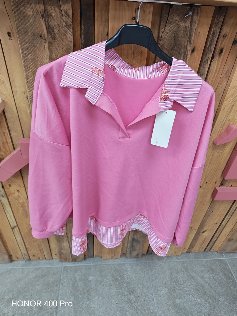 Pull chemise fleurs "Cereza" Fuchsia