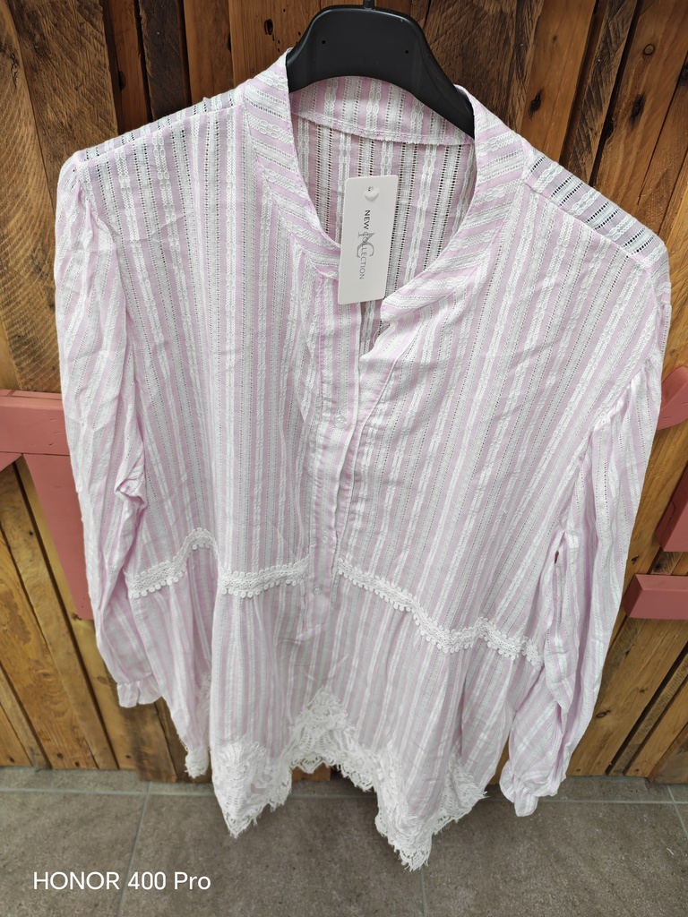 Chemise lignée + dentelle "Anya" Lilas