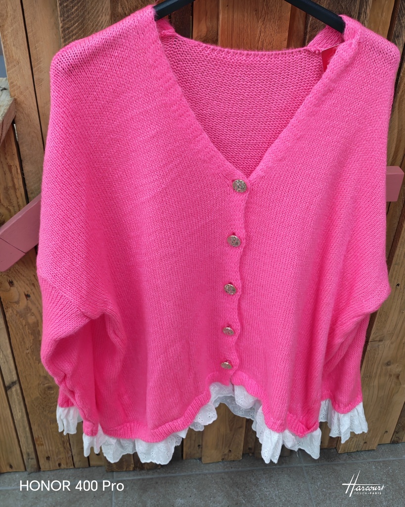 Gilet "Antoon" dentelle Rose fluo