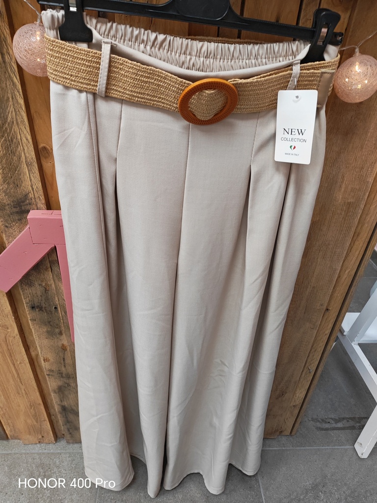 Pantalon coupe large "Melina" avec ceinture beige
