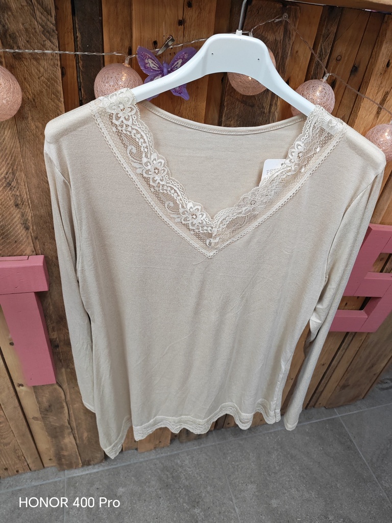Top dentelle asymétrique "Donna" PT beige