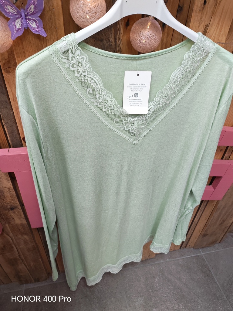 Top dentelle asymétrique "Donna" GT vert eau