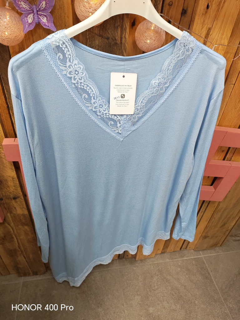 Top dentelle asymétrique "Donna" GT bleu ciel