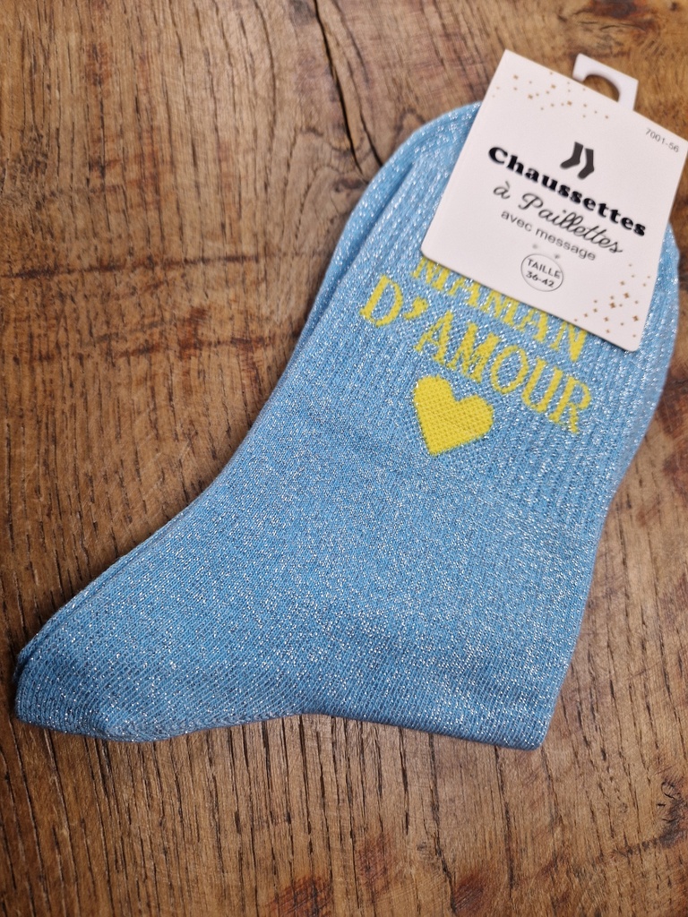 Chaussettes maman d'amour - 36/42 - Bleu ciel