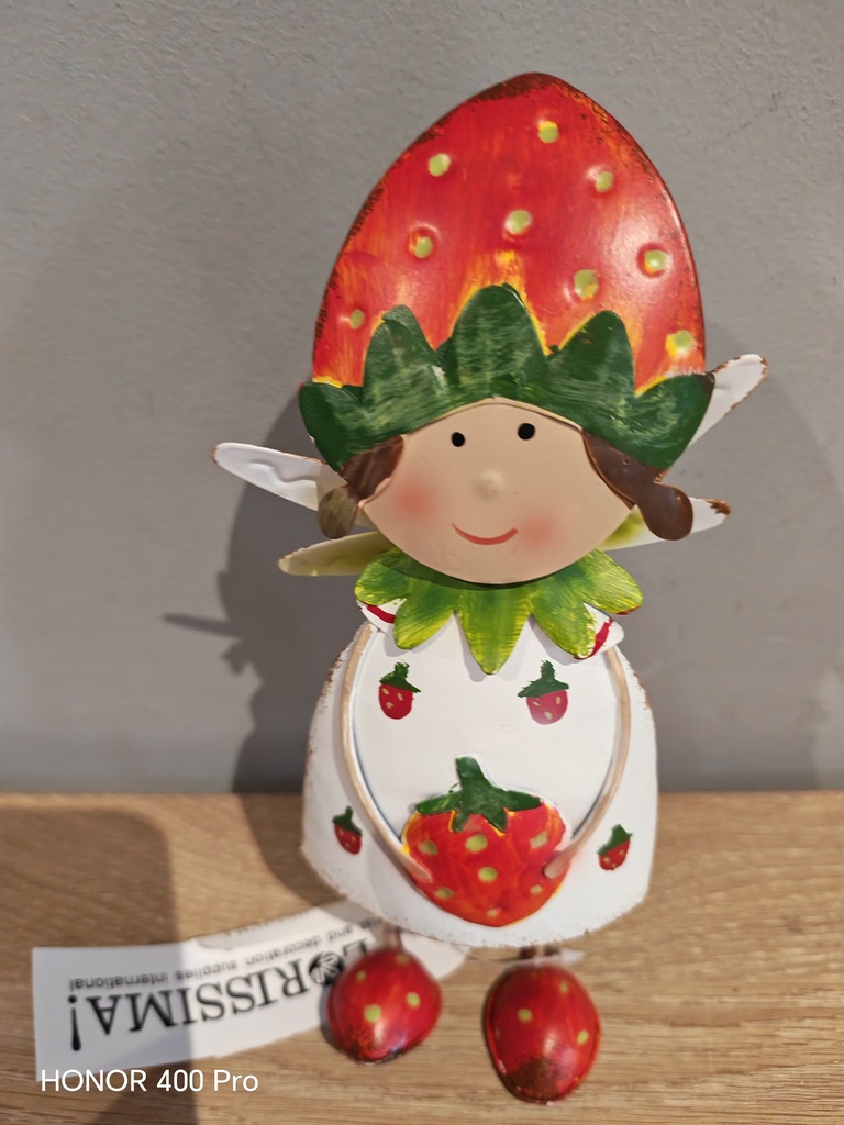 Décoration Fille fraise métal 