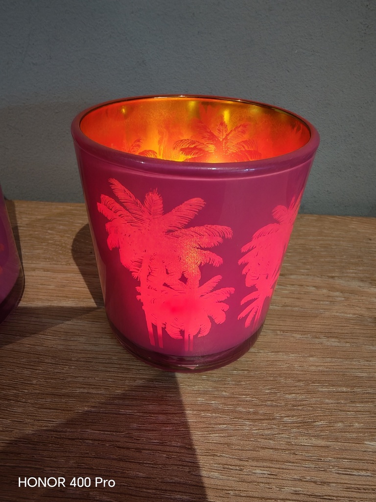 Petit bougeoir palmiers rose 