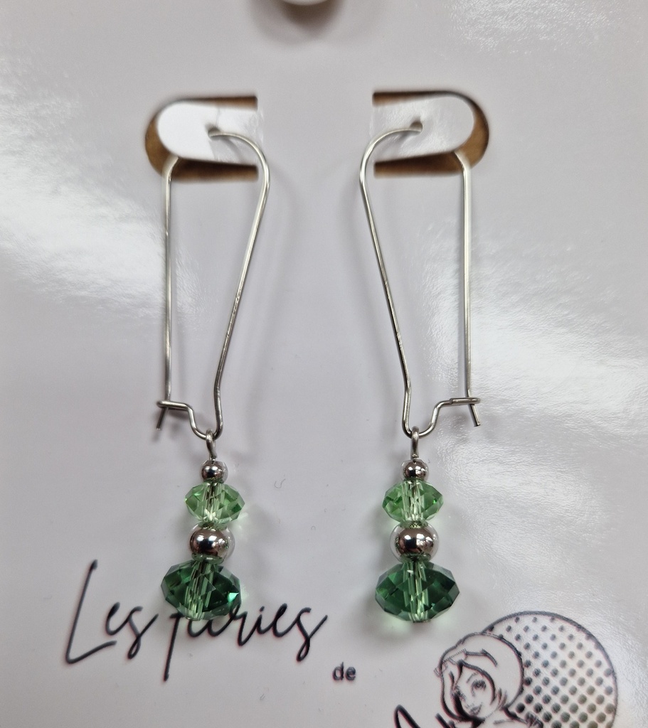 Dormeuses 33mm argentées perles plates PureCrystal Erenite & Péridot