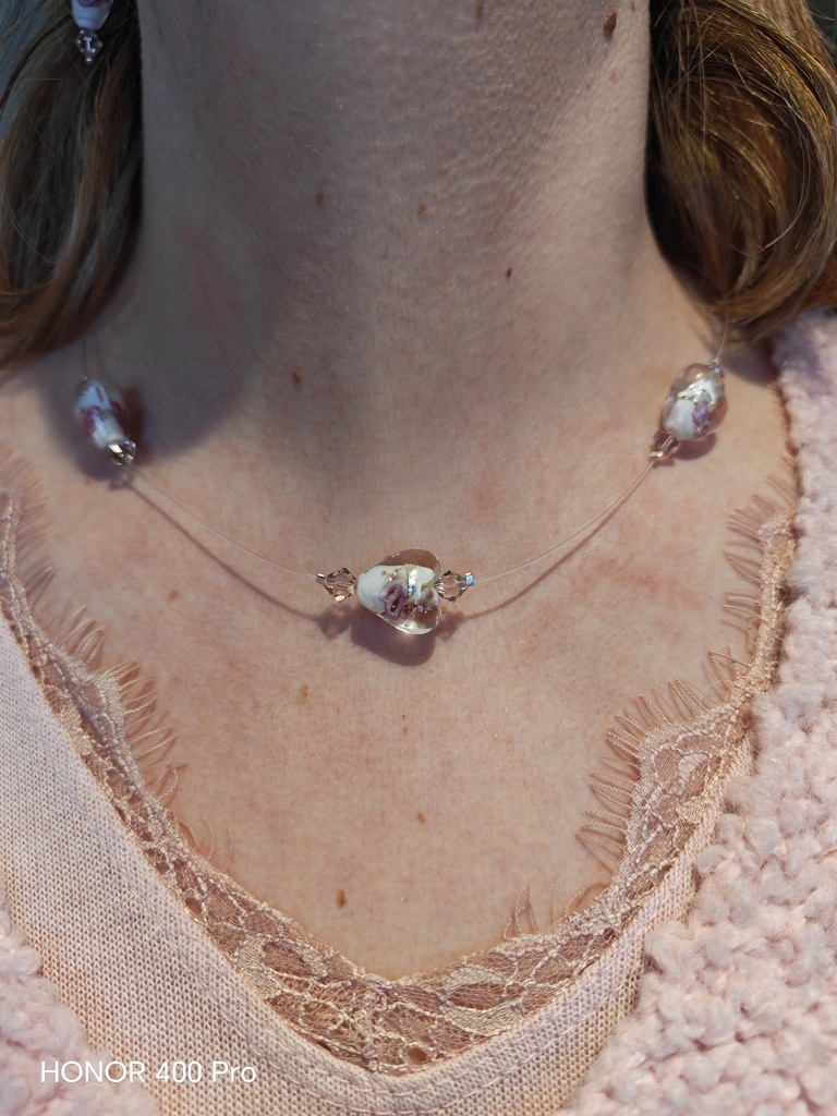 Collier coeur Murano rose transparent toupies PureCrystal Blush Rose