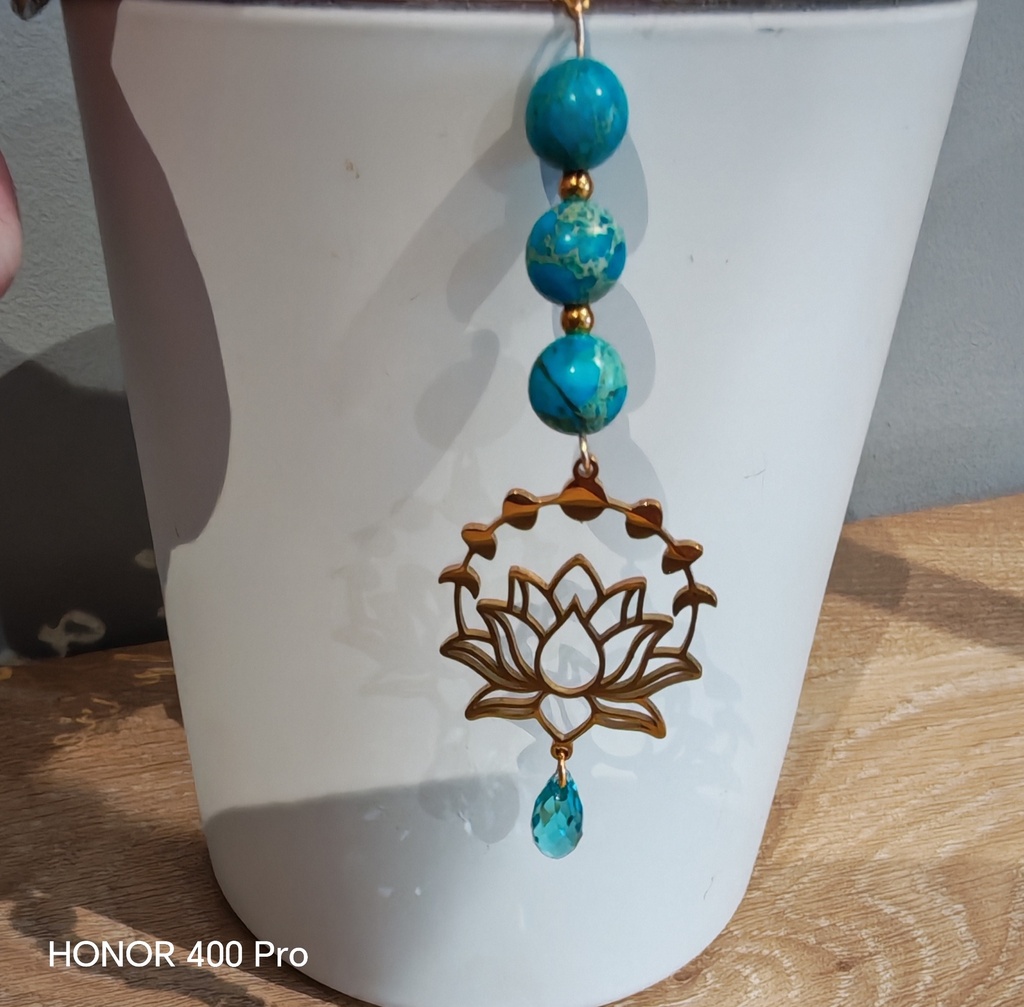 Collier doré lotus Jaspes turquoises et goute PureCrystal Light Turquoise