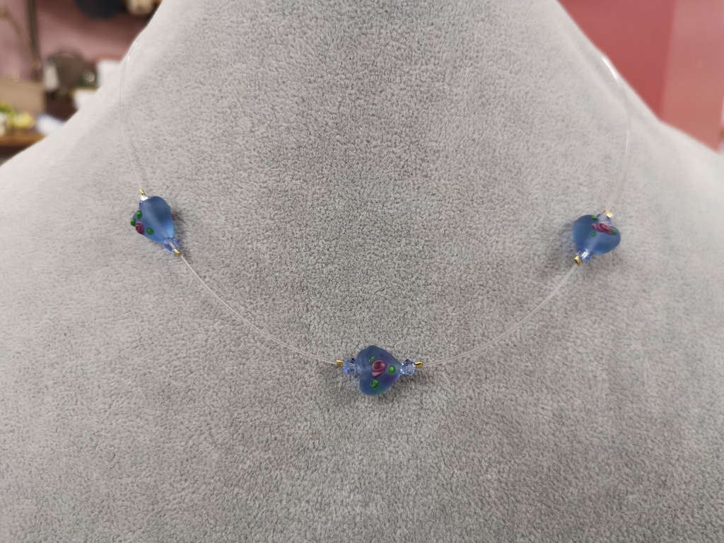 Collier cœurs Murano bleu roi toupies Violet Moonlight