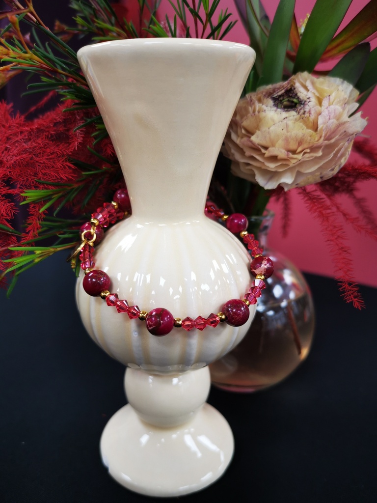 Bracelet doré Jaspes rouges toupies Padparadsha