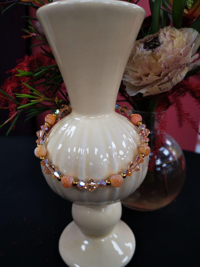 Bracelet doré Agates craquelées orange toupies Light Peach & Crystal Caramel