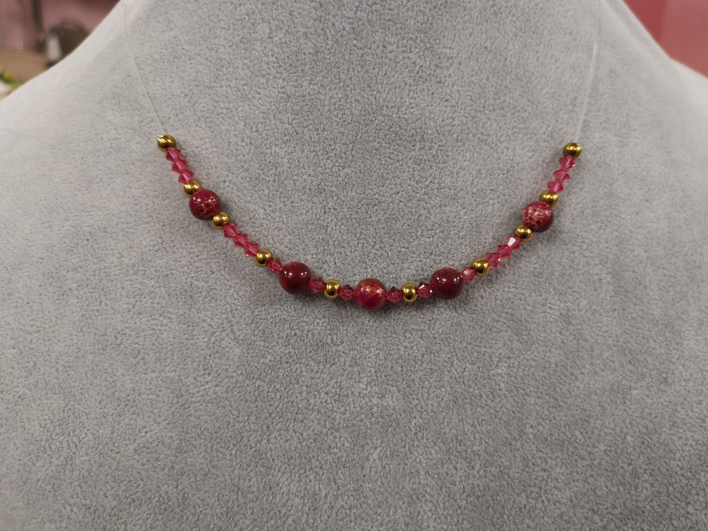 Collier Jaspes rouges toupies Padparadsha