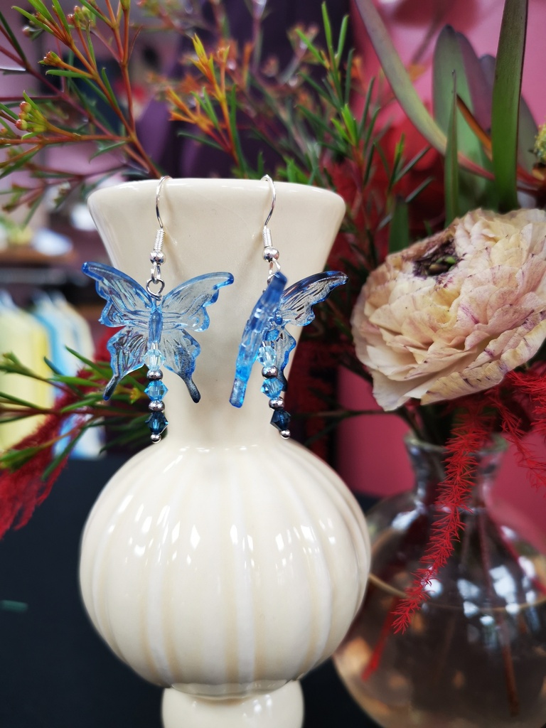 Boucles d'oreilles argentées Papillons bleu clair toupies PureCrystal tons Pacific