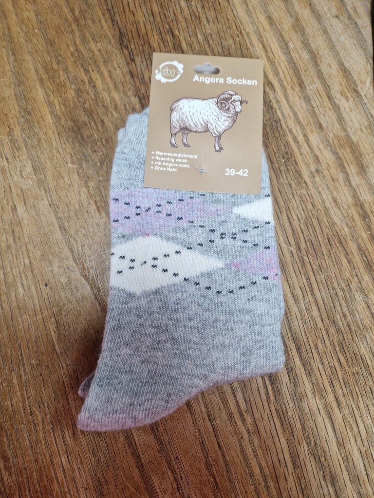 Chaussettes Angora 39/42 - Losanges Gris/Lilas