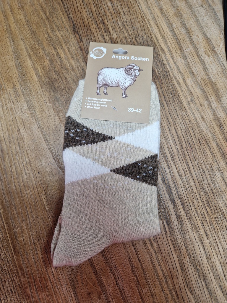 Chaussettes Angora 39/42 - Losanges Beige/Brun