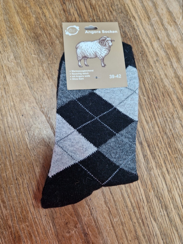 Chaussettes Angora 39/42 - Carreaux Noir/Gris