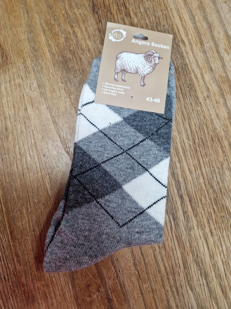Chaussettes Angora 43/46 - Carreaux Gris/Blanc