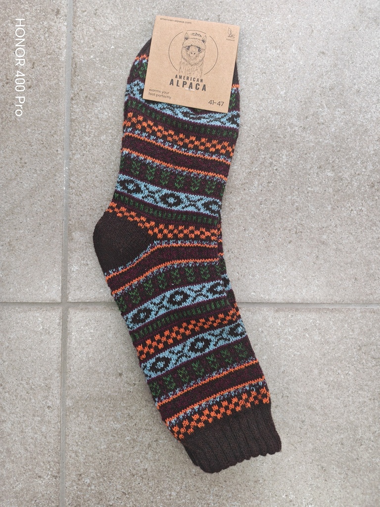 Chaussettes Alpaga motif scandinave 41/47 - Brune
