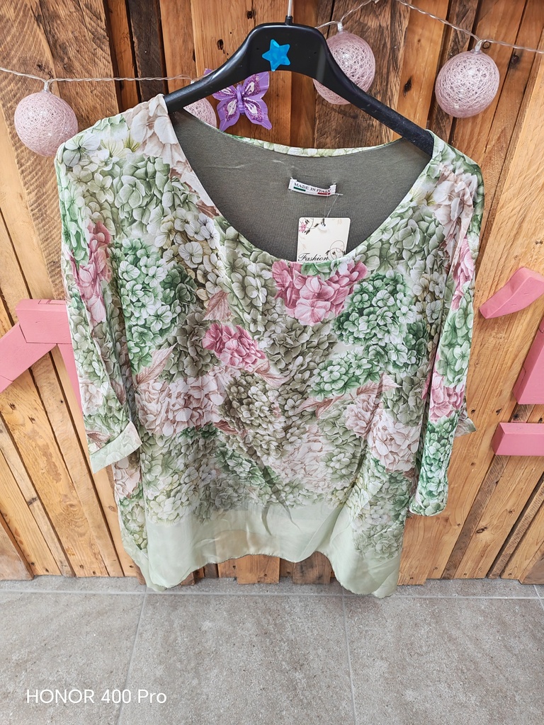 Blouse voile Floria fleurie kaki