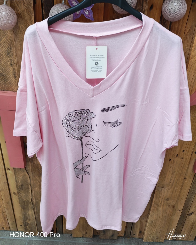T-shirt Rosina strass rose
