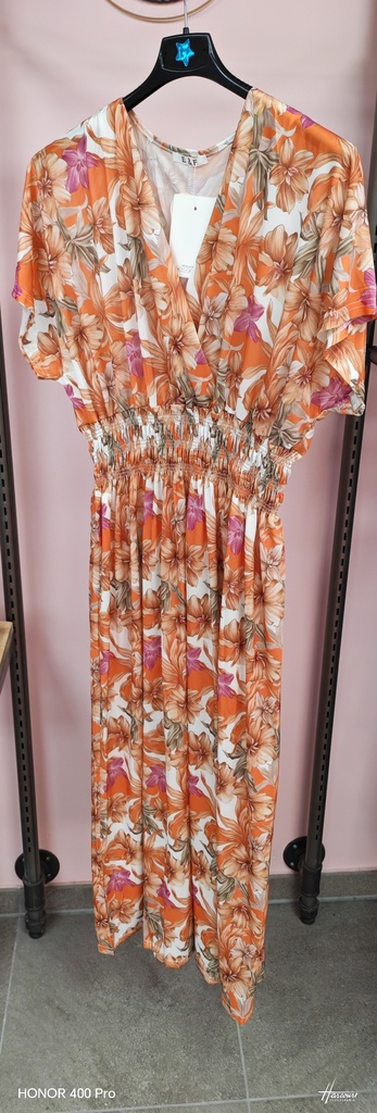 Robe Malia fleurie orange longue