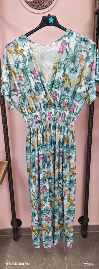 Robe Malia fleurie vert eau longue 