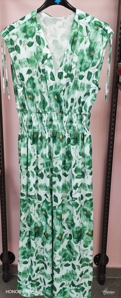 Robe Longue Ozzie vert fleurie